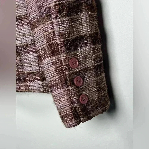 Votre Nom Wool Blend Plaid Tweed Blazer Plum Pink Sparkle Women’s Size 6 - Picture 10 of 15